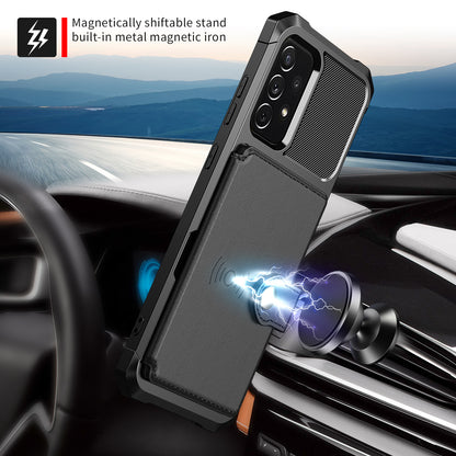 Leather Coated TPU Protector Cover with Kickstand and Card Holder [Built-in Magnetic Sheet] ZM03 for Samsung Galaxy A52 4G/5G / A52s 5G