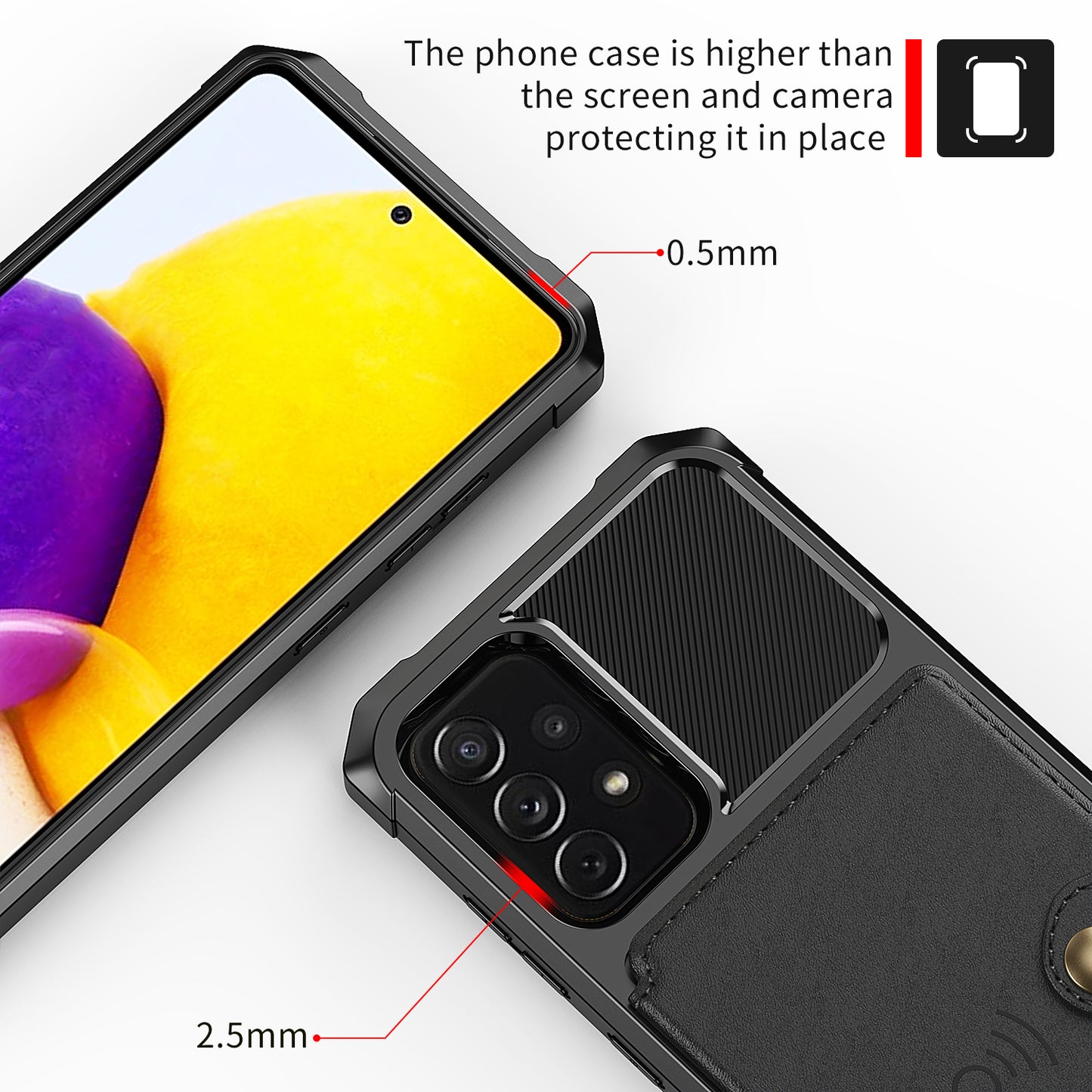 Leather Coated TPU Protector Cover with Kickstand and Card Holder [Built-in Magnetic Sheet] ZM03 for Samsung Galaxy A52 4G/5G / A52s 5G