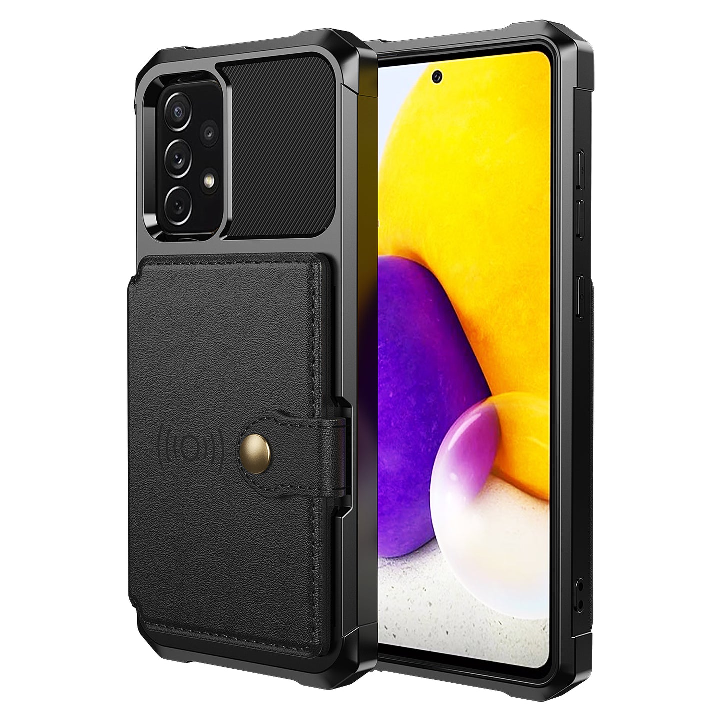 Leather Coated TPU Protector Cover with Kickstand and Card Holder [Built-in Magnetic Sheet] ZM03 for Samsung Galaxy A52 4G/5G / A52s 5G