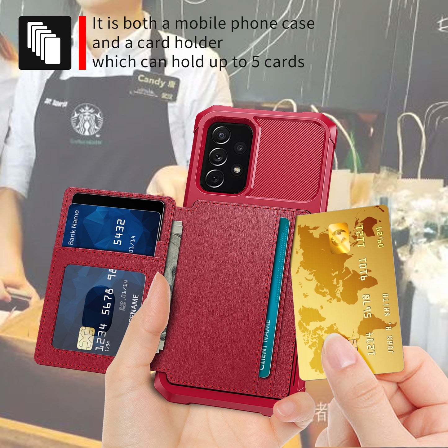 Leather Coated TPU Protector Cover with Kickstand and Card Holder [Built-in Magnetic Sheet] ZM03 for Samsung Galaxy A52 4G/5G / A52s 5G