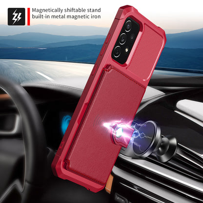 Leather Coated TPU Protector Cover with Kickstand and Card Holder [Built-in Magnetic Sheet] ZM03 for Samsung Galaxy A52 4G/5G / A52s 5G