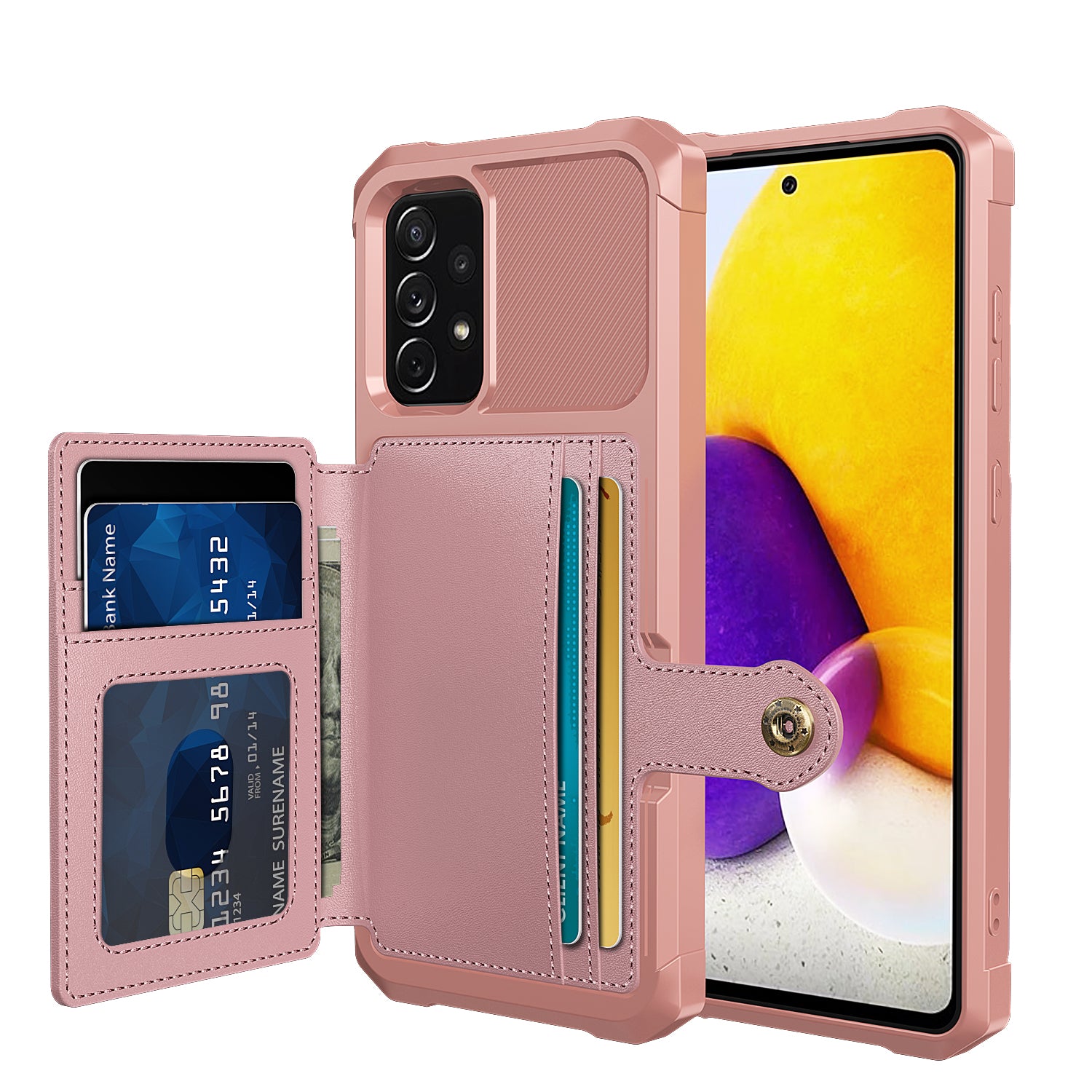 Leather Coated TPU Protector Cover with Kickstand and Card Holder [Built-in Magnetic Sheet] ZM03 for Samsung Galaxy A52 4G/5G / A52s 5G