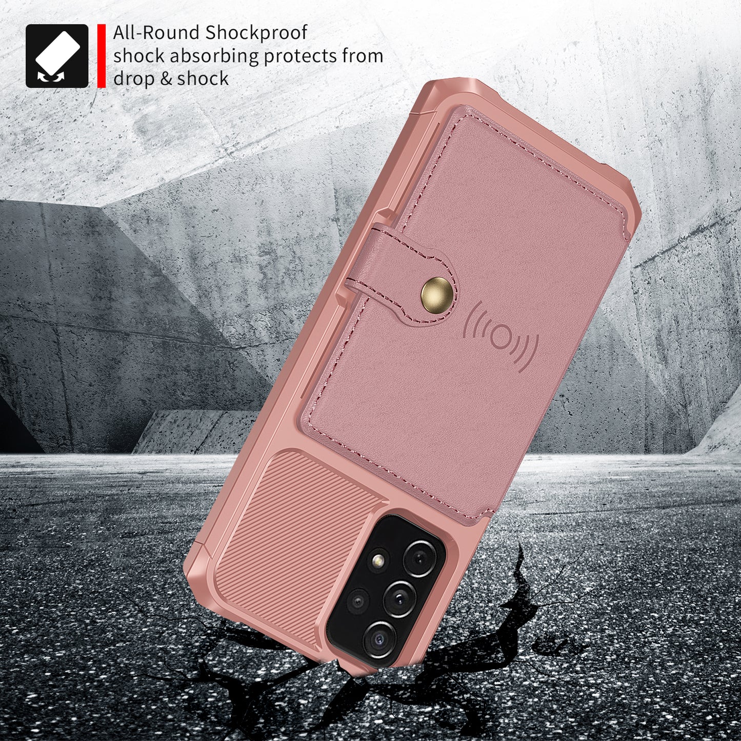 Leather Coated TPU Protector Cover with Kickstand and Card Holder [Built-in Magnetic Sheet] ZM03 for Samsung Galaxy A52 4G/5G / A52s 5G
