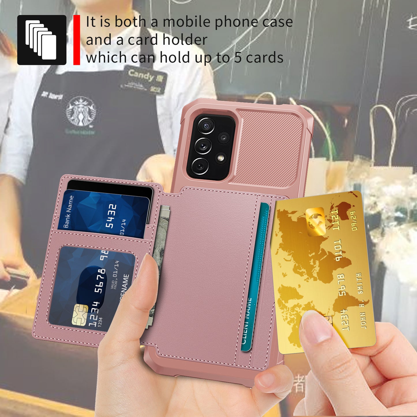 Leather Coated TPU Protector Cover with Kickstand and Card Holder [Built-in Magnetic Sheet] ZM03 for Samsung Galaxy A52 4G/5G / A52s 5G