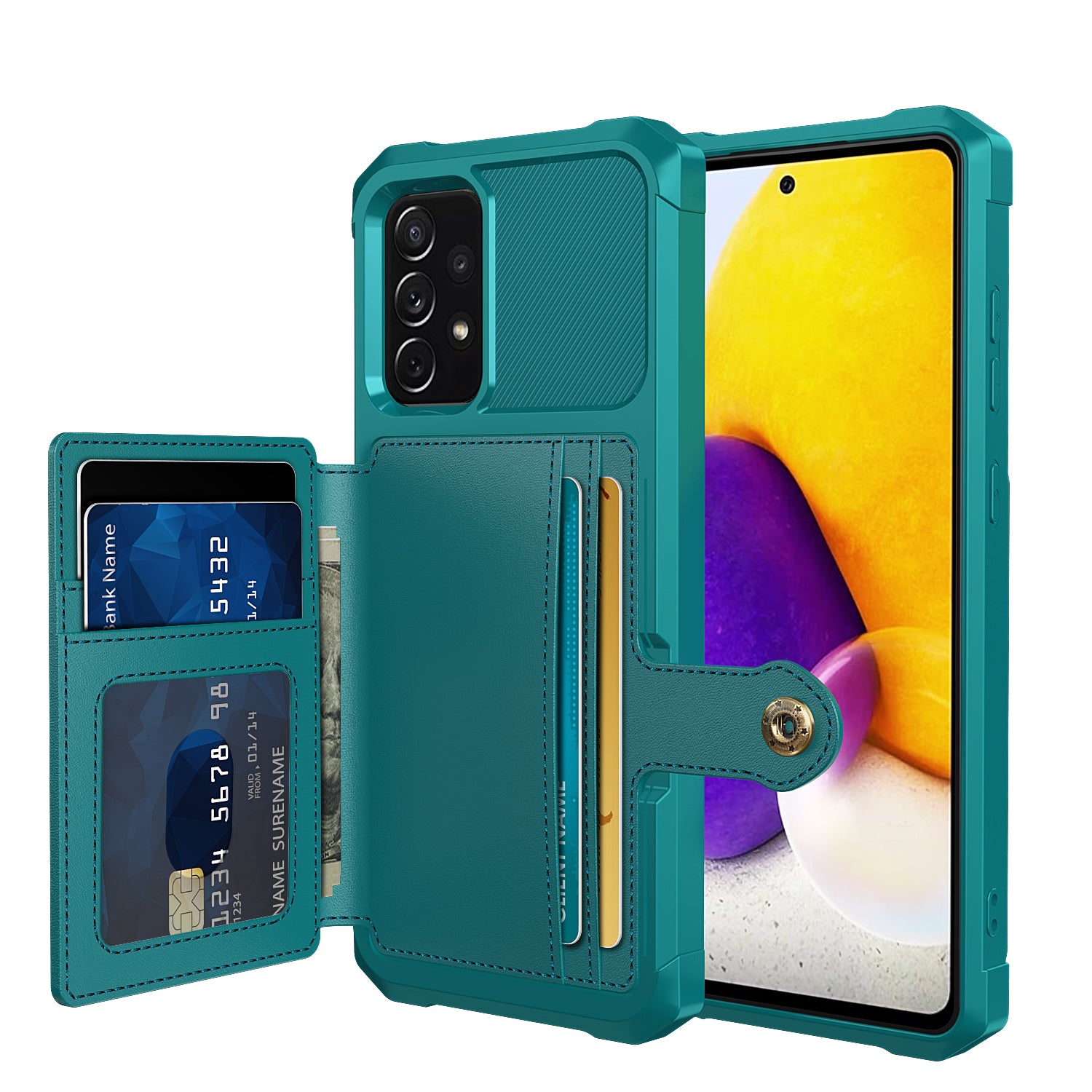 Leather Coated TPU Protector Cover with Kickstand and Card Holder [Built-in Magnetic Sheet] ZM03 for Samsung Galaxy A52 4G/5G / A52s 5G