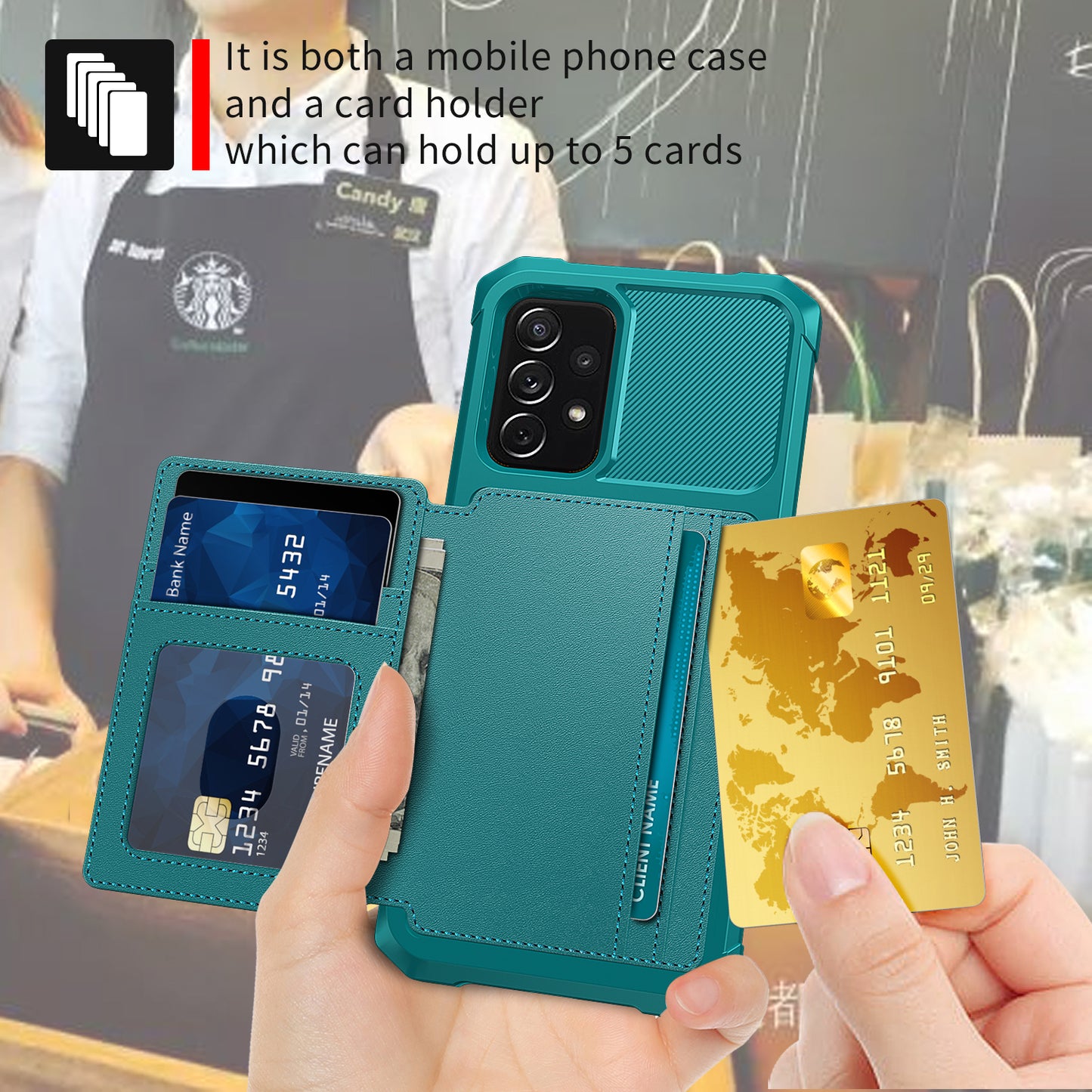 Leather Coated TPU Protector Cover with Kickstand and Card Holder [Built-in Magnetic Sheet] ZM03 for Samsung Galaxy A52 4G/5G / A52s 5G
