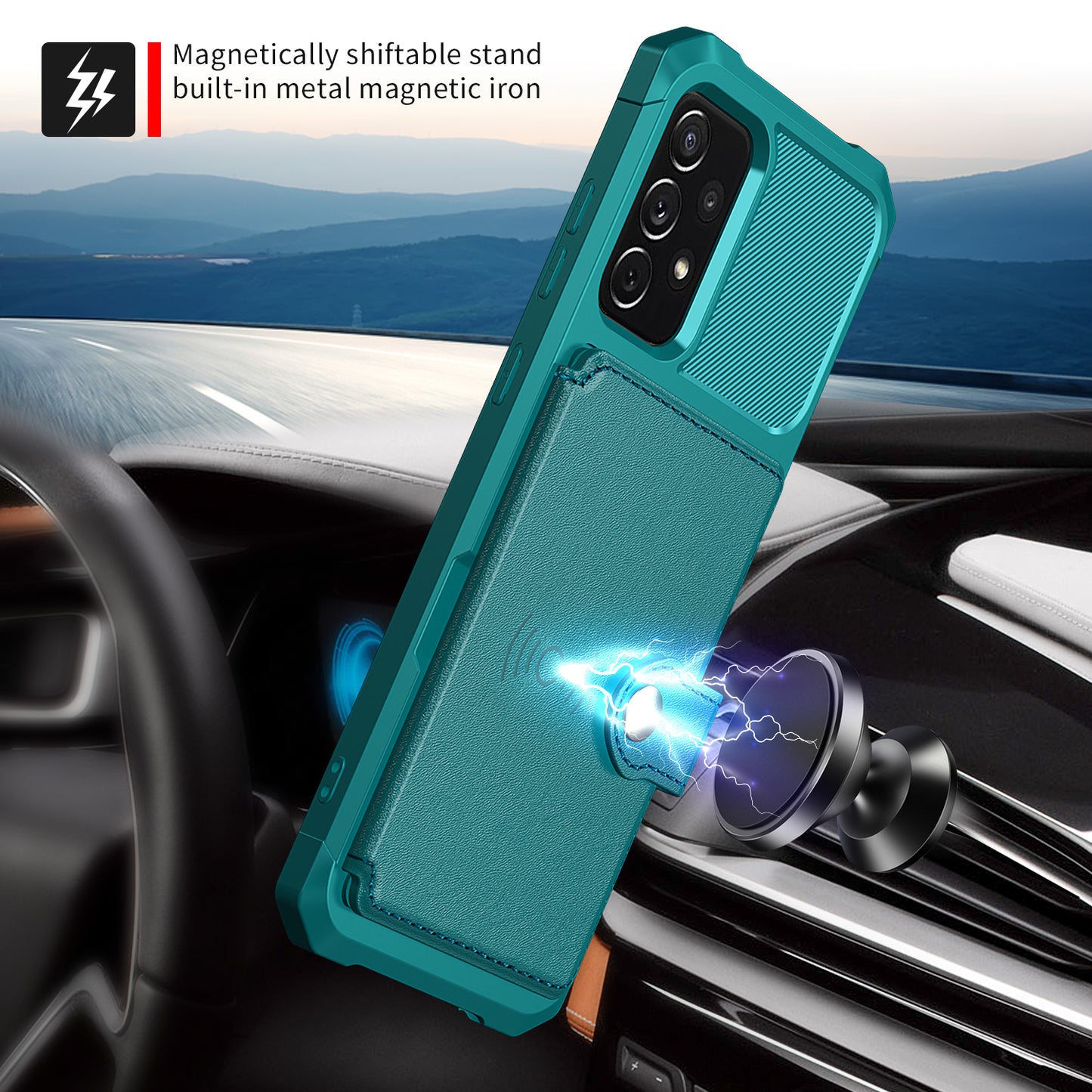 Leather Coated TPU Protector Cover with Kickstand and Card Holder [Built-in Magnetic Sheet] ZM03 for Samsung Galaxy A52 4G/5G / A52s 5G