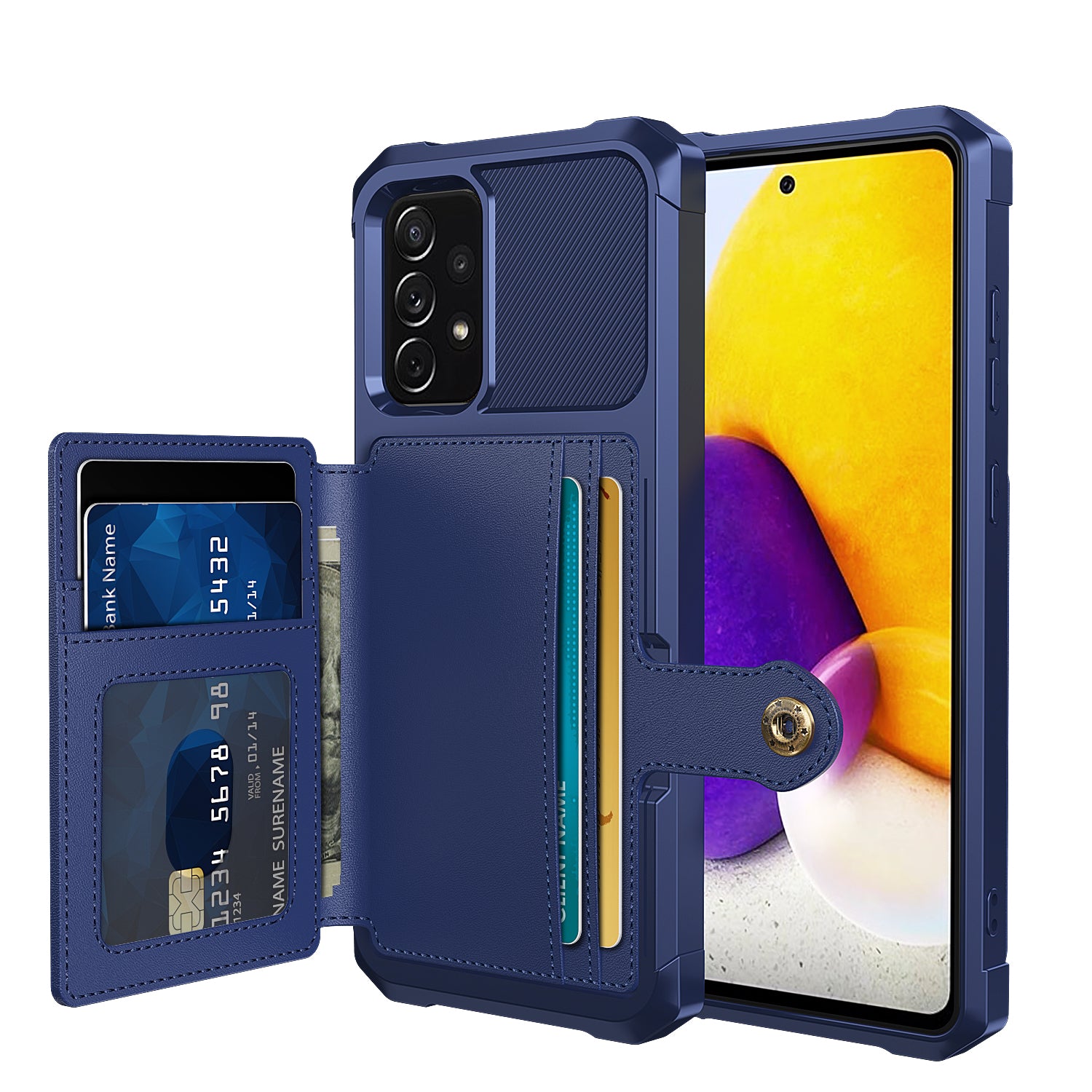 Leather Coated TPU Protector Cover with Kickstand and Card Holder [Built-in Magnetic Sheet] ZM03 for Samsung Galaxy A52 4G/5G / A52s 5G