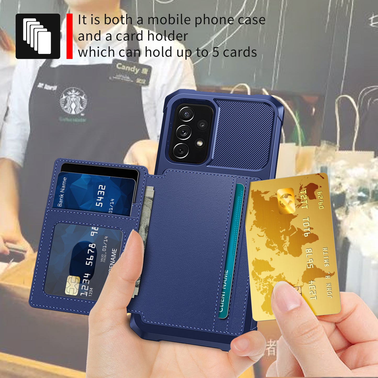 Leather Coated TPU Protector Cover with Kickstand and Card Holder [Built-in Magnetic Sheet] ZM03 for Samsung Galaxy A52 4G/5G / A52s 5G