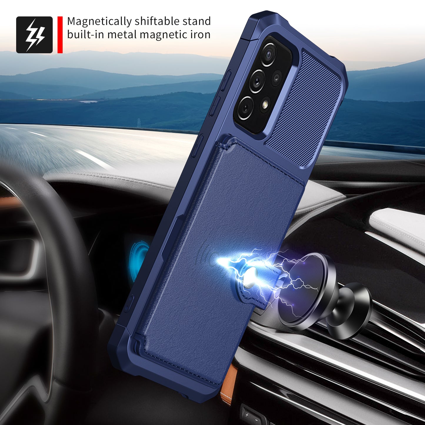 Leather Coated TPU Protector Cover with Kickstand and Card Holder [Built-in Magnetic Sheet] ZM03 for Samsung Galaxy A52 4G/5G / A52s 5G