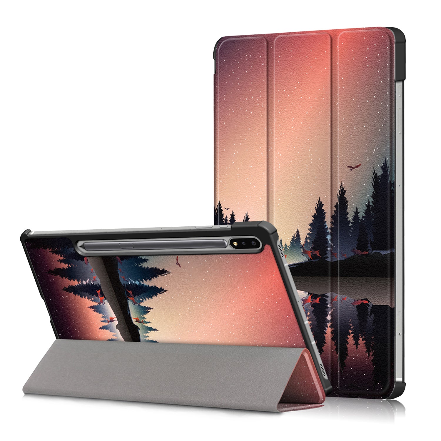 Tri-fold Stand Design Pattern Printing PU Leather Tablet Case Shell Protector for Samsung Galaxy Tab S7 FE T736/Tab S7 Plus/Tab S8+