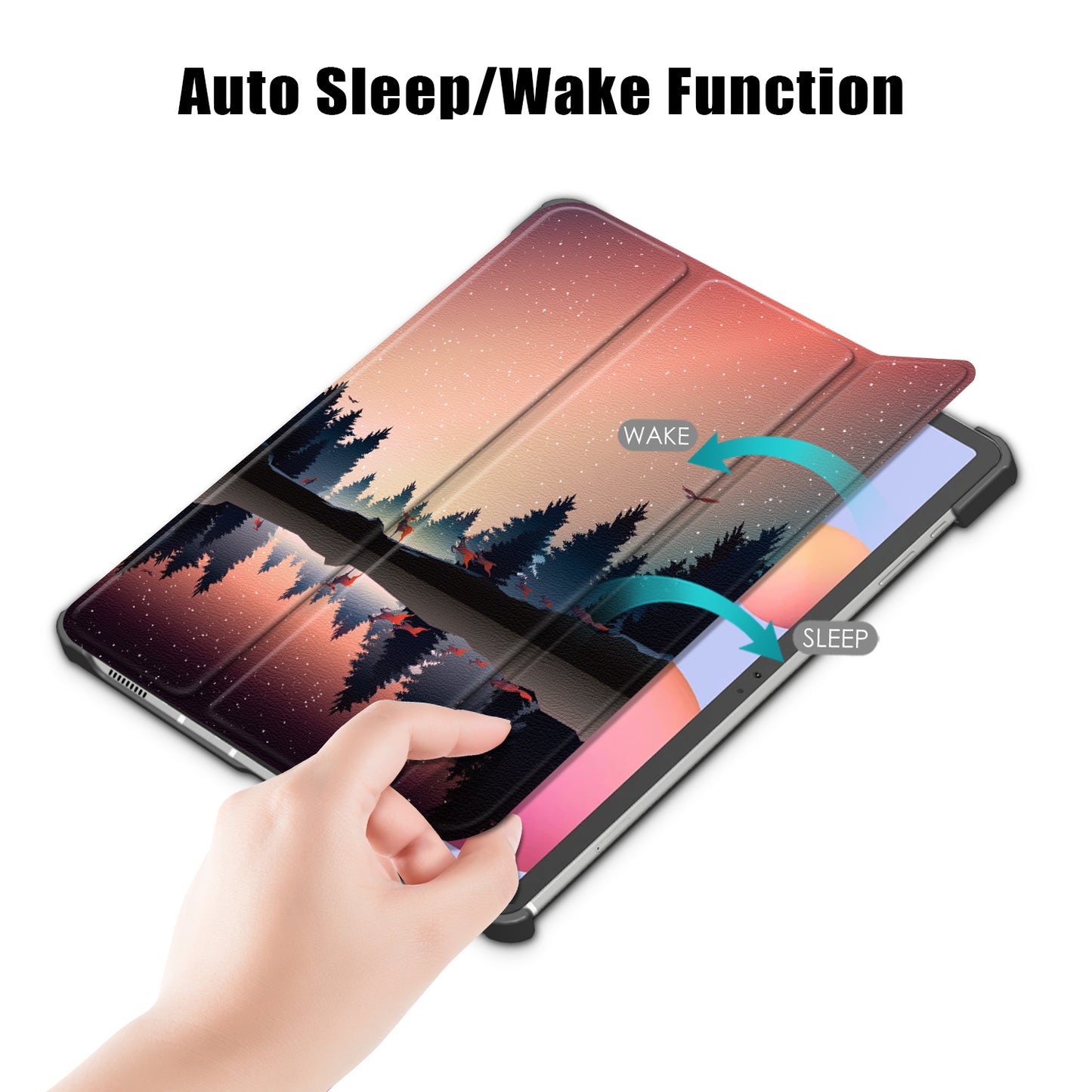 Tri-fold Stand Design Pattern Printing PU Leather Tablet Case Shell Protector for Samsung Galaxy Tab S7 FE T736/Tab S7 Plus/Tab S8+
