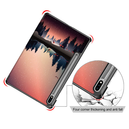 Tri-fold Stand Design Pattern Printing PU Leather Tablet Case Shell Protector for Samsung Galaxy Tab S7 FE T736/Tab S7 Plus/Tab S8+