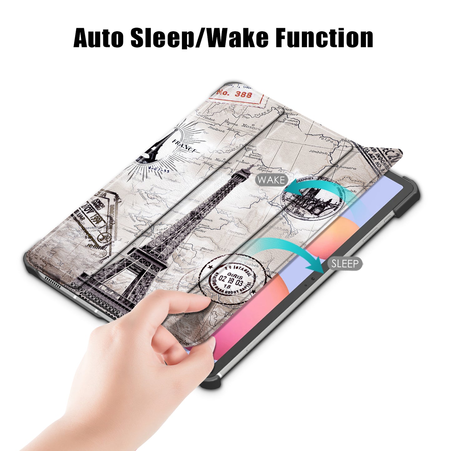 Tri-fold Stand Design Pattern Printing PU Leather Tablet Case Shell Protector for Samsung Galaxy Tab S7 FE T736/Tab S7 Plus/Tab S8+