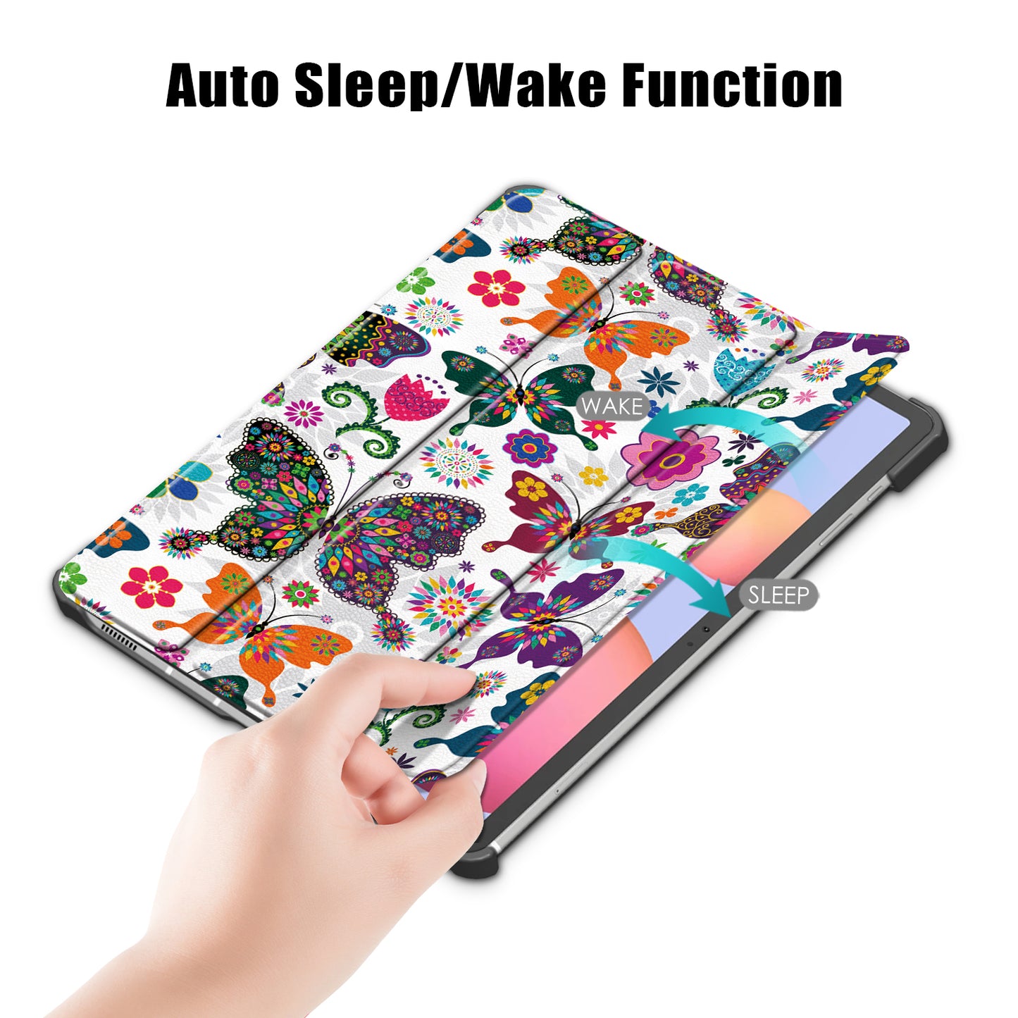 Tri-fold Stand Design Pattern Printing PU Leather Tablet Case Shell Protector for Samsung Galaxy Tab S7 FE T736/Tab S7 Plus/Tab S8+