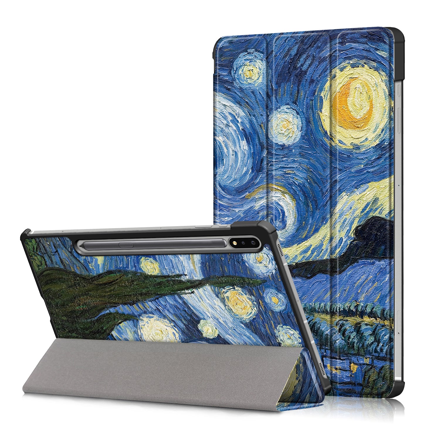 Tri-fold Stand Design Pattern Printing PU Leather Tablet Case Shell Protector for Samsung Galaxy Tab S7 FE T736/Tab S7 Plus/Tab S8+