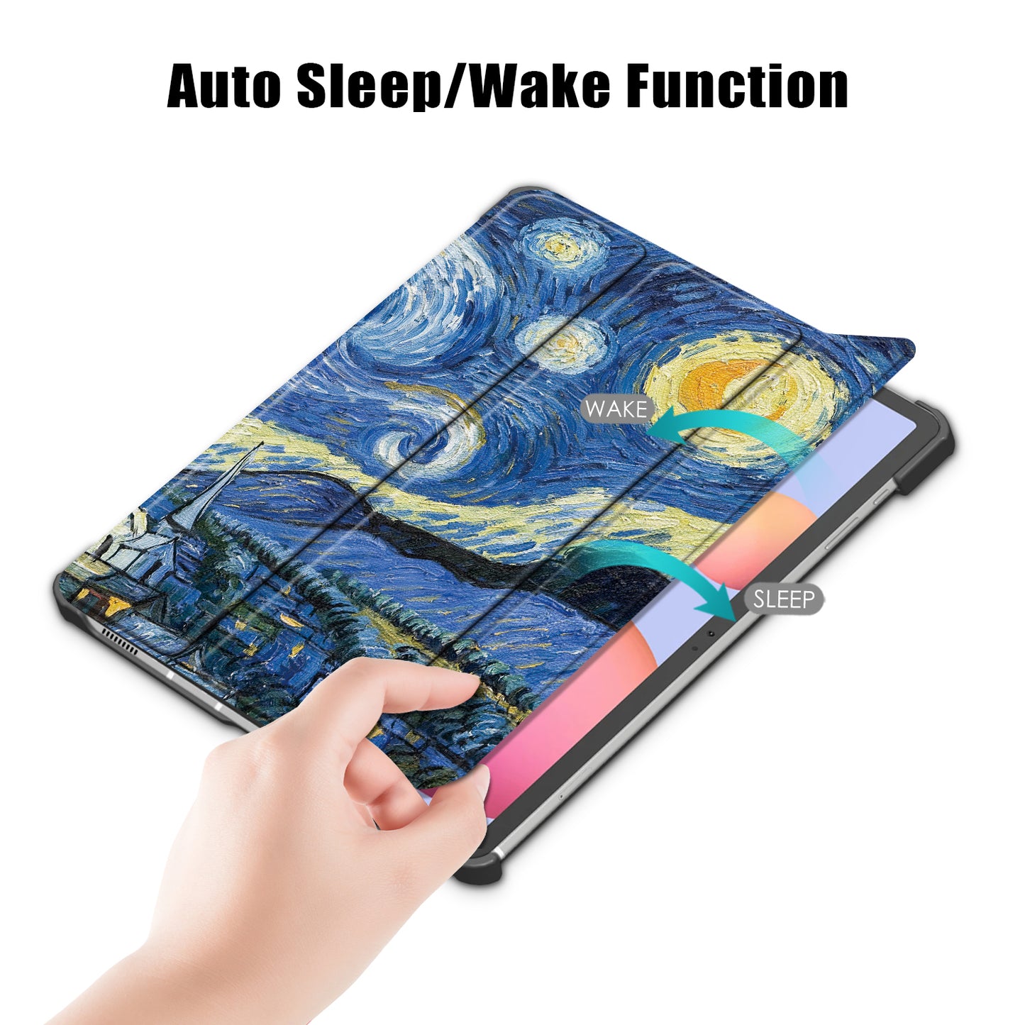Tri-fold Stand Design Pattern Printing PU Leather Tablet Case Shell Protector for Samsung Galaxy Tab S7 FE T736/Tab S7 Plus/Tab S8+