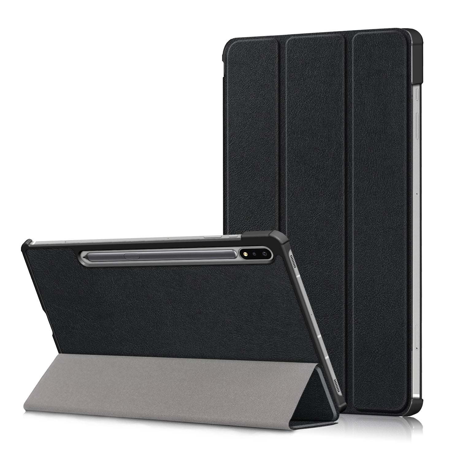 Tri-fold Stand Design Plain PU Leather Tablet Case Shell Protector for Samsung Galaxy Tab S7 FE T736/Tab S7 Plus/Tab S8+
