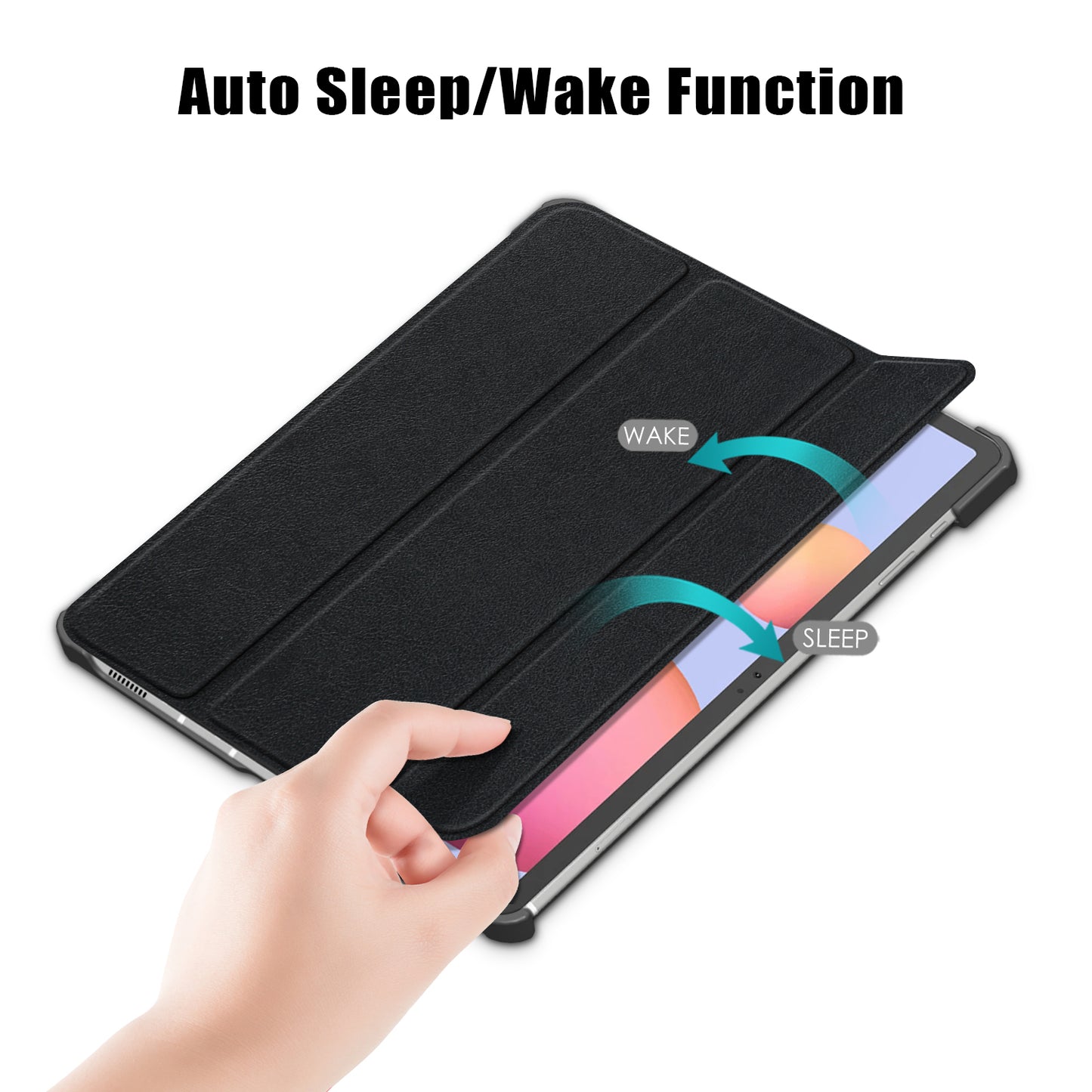 Tri-fold Stand Design Plain PU Leather Tablet Case Shell Protector for Samsung Galaxy Tab S7 FE T736/Tab S7 Plus/Tab S8+