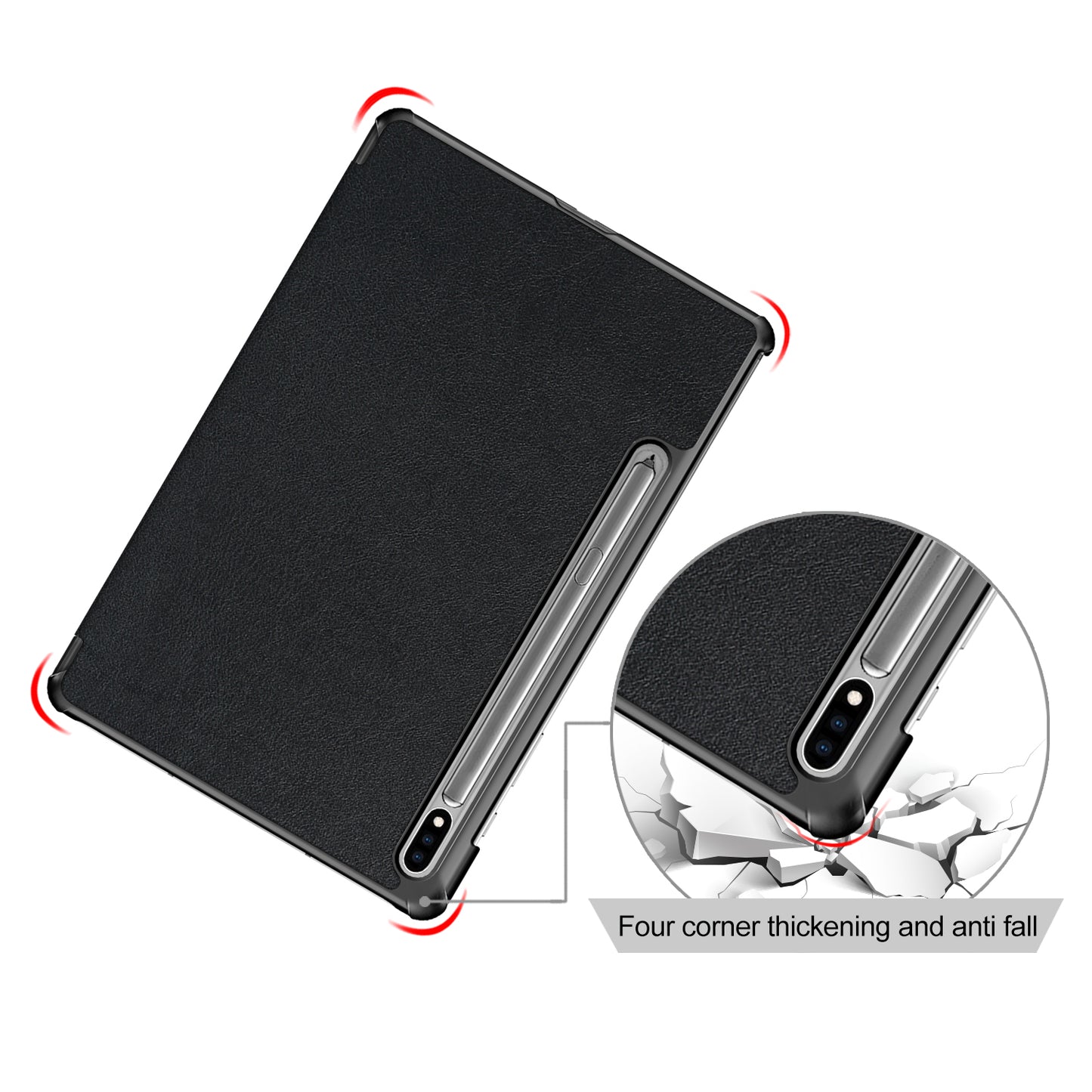 Tri-fold Stand Design Plain PU Leather Tablet Case Shell Protector for Samsung Galaxy Tab S7 FE T736/Tab S7 Plus/Tab S8+