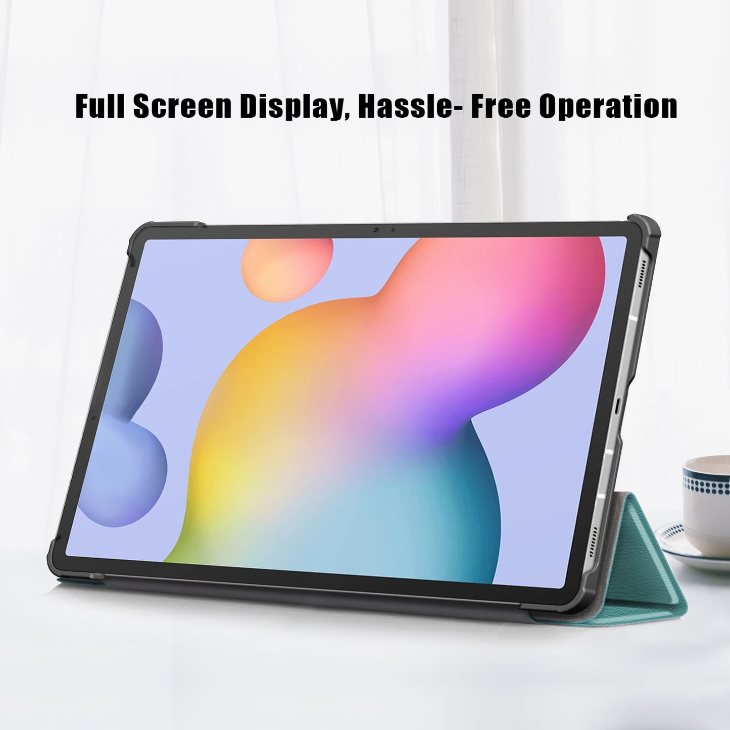 Tri-fold Stand Design Plain PU Leather Tablet Case Shell Protector for Samsung Galaxy Tab S7 FE T736/Tab S7 Plus/Tab S8+