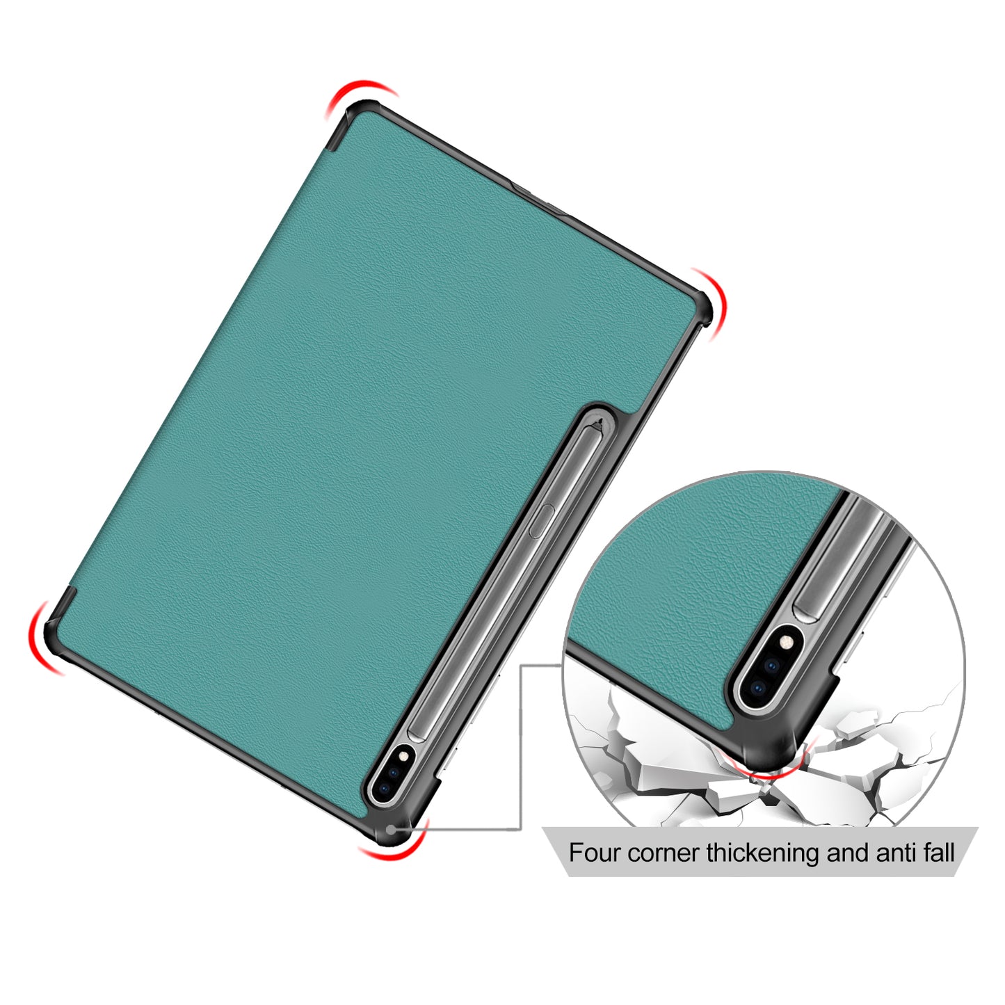 Tri-fold Stand Design Plain PU Leather Tablet Case Shell Protector for Samsung Galaxy Tab S7 FE T736/Tab S7 Plus/Tab S8+