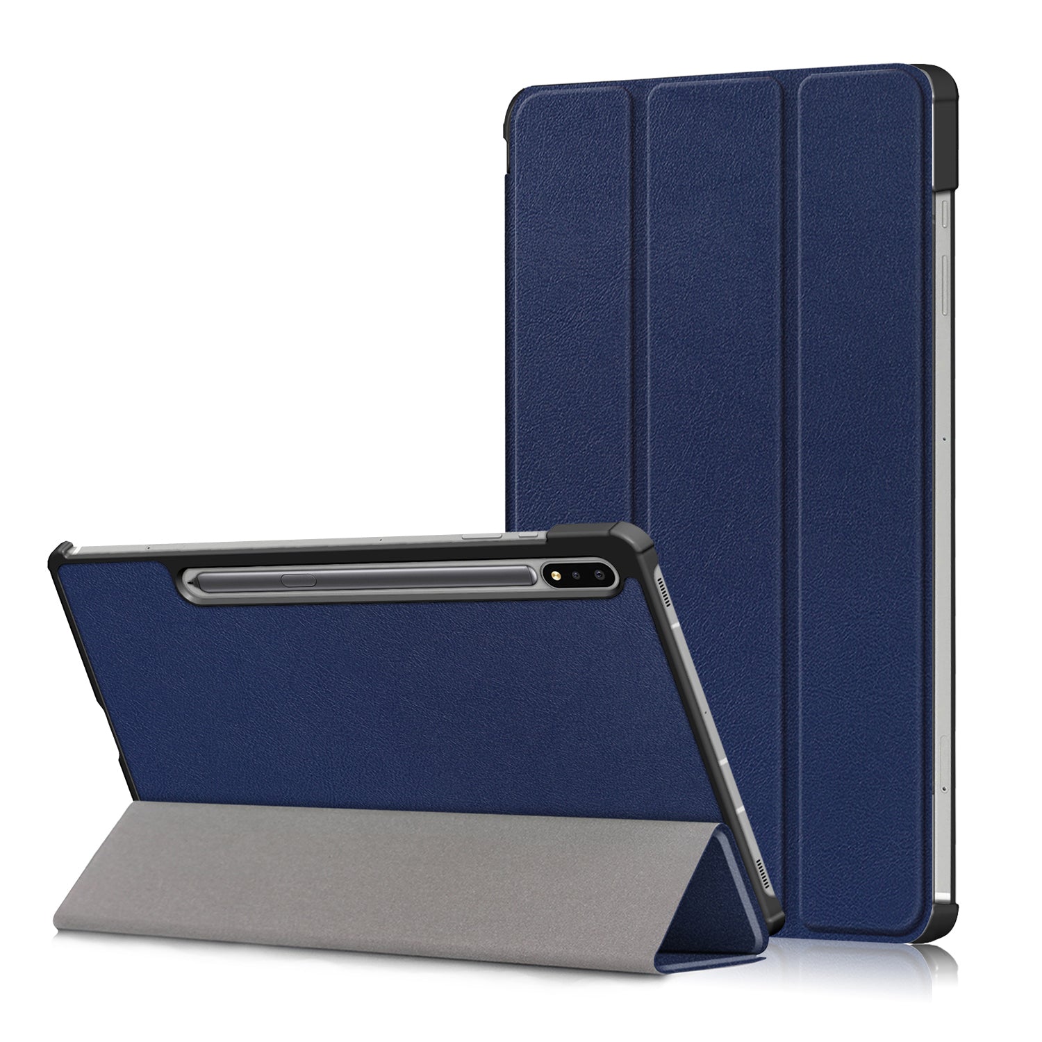 Tri-fold Stand Design Plain PU Leather Tablet Case Shell Protector for Samsung Galaxy Tab S7 FE T736/Tab S7 Plus/Tab S8+