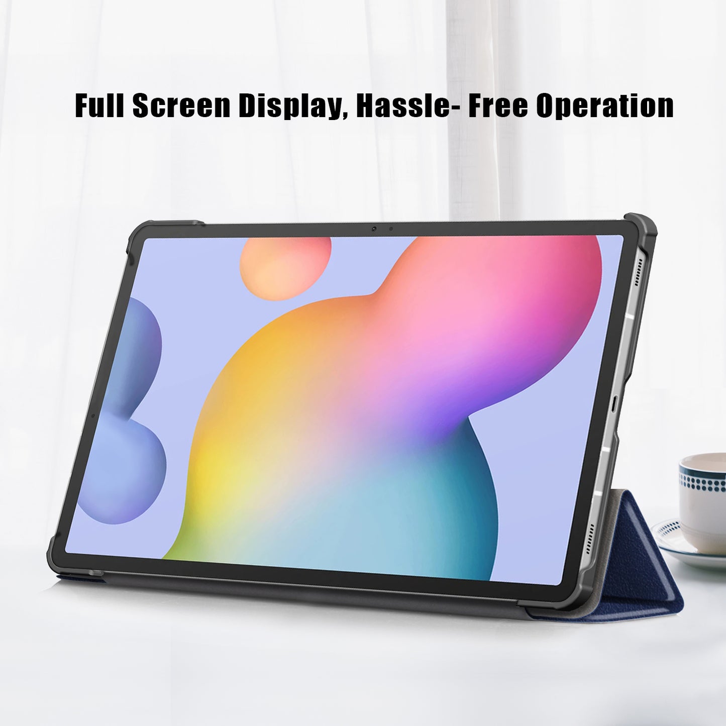 Tri-fold Stand Design Plain PU Leather Tablet Case Shell Protector for Samsung Galaxy Tab S7 FE T736/Tab S7 Plus/Tab S8+