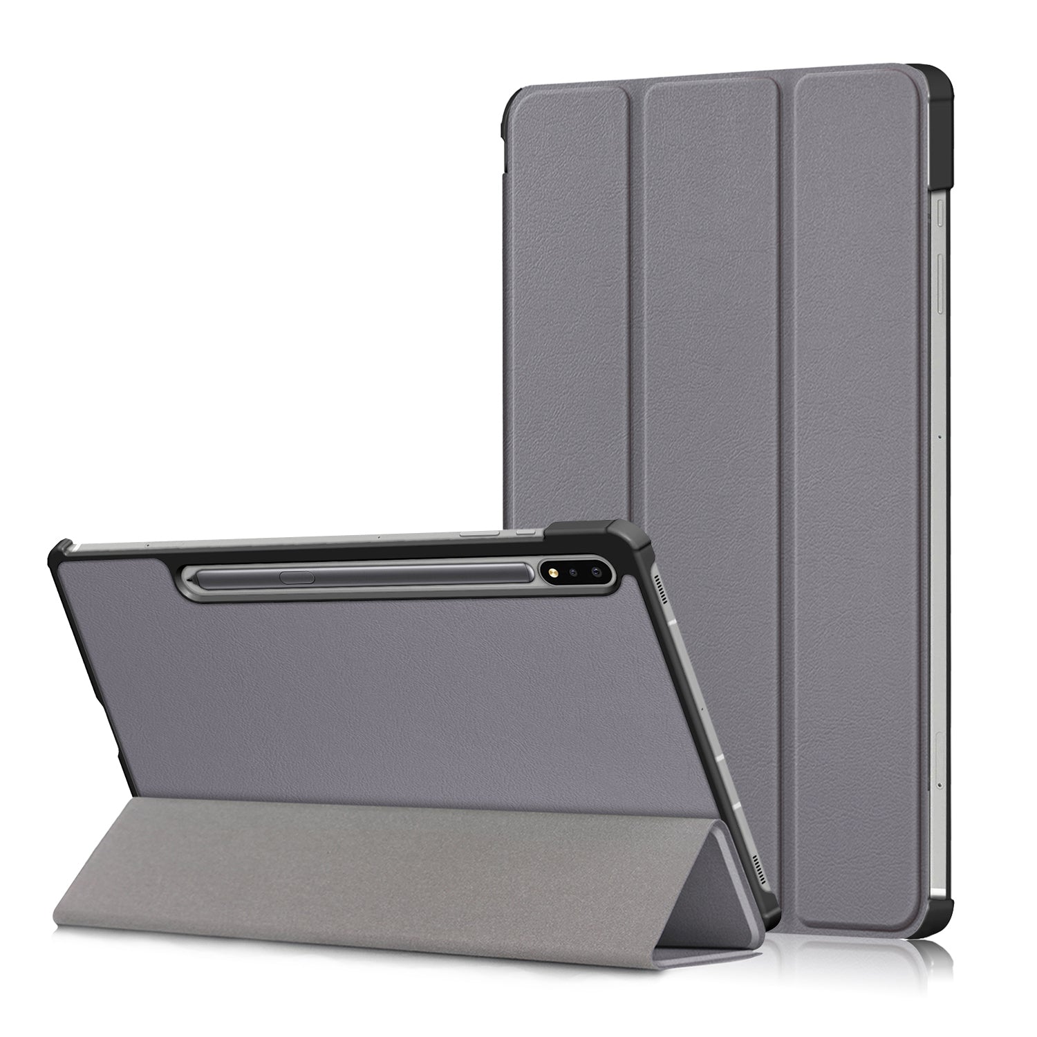 Tri-fold Stand Design Plain PU Leather Tablet Case Shell Protector for Samsung Galaxy Tab S7 FE T736/Tab S7 Plus/Tab S8+