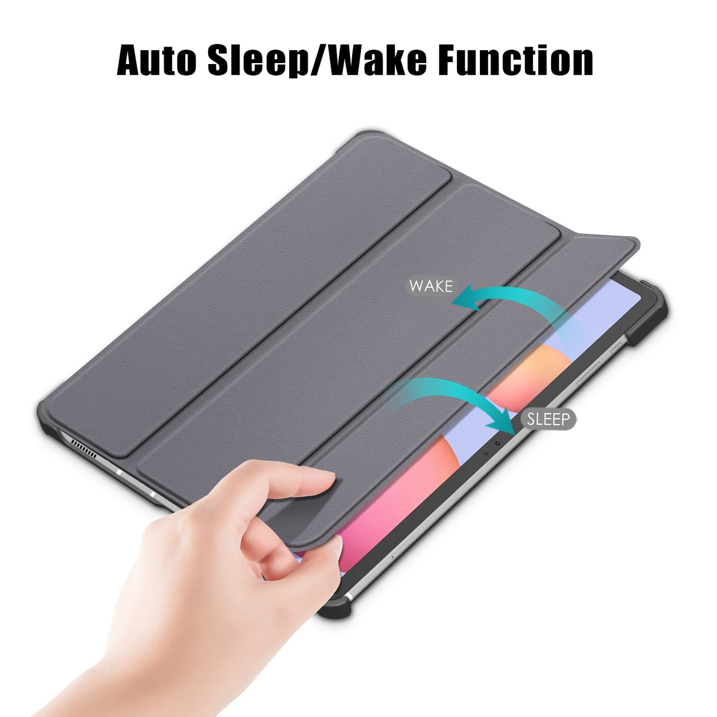 Tri-fold Stand Design Plain PU Leather Tablet Case Shell Protector for Samsung Galaxy Tab S7 FE T736/Tab S7 Plus/Tab S8+