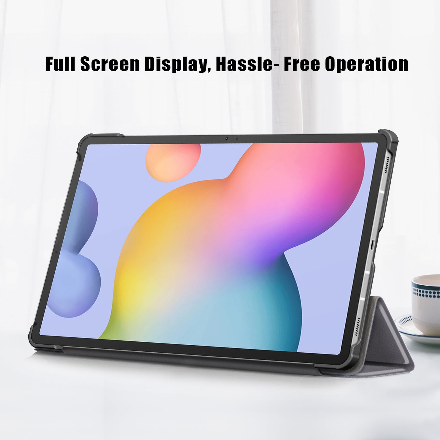 Tri-fold Stand Design Plain PU Leather Tablet Case Shell Protector for Samsung Galaxy Tab S7 FE T736/Tab S7 Plus/Tab S8+