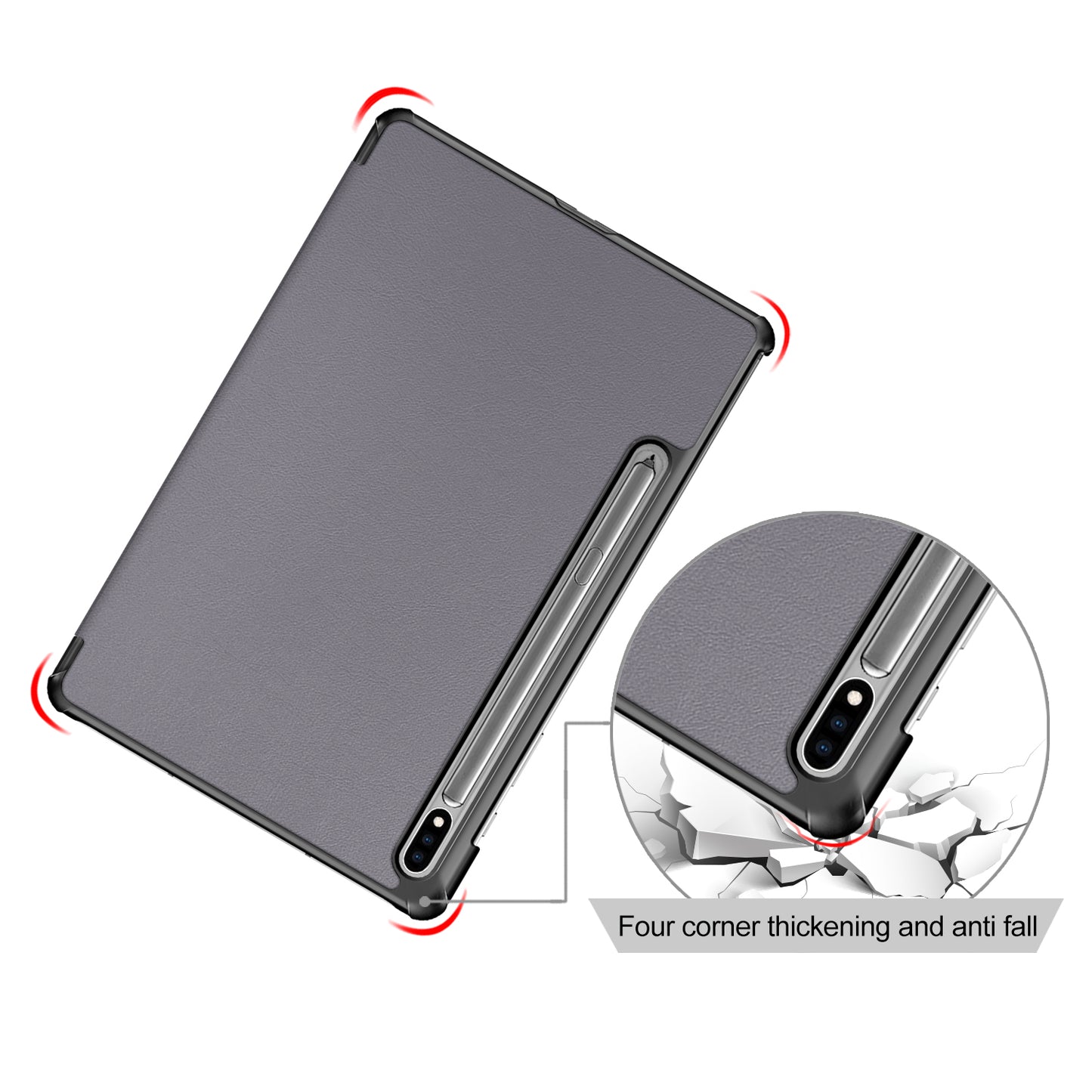 Tri-fold Stand Design Plain PU Leather Tablet Case Shell Protector for Samsung Galaxy Tab S7 FE T736/Tab S7 Plus/Tab S8+