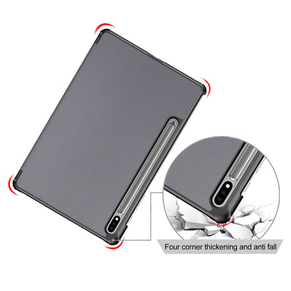 Tri-fold Stand Design Plain PU Leather Tablet Case Shell Protector for Samsung Galaxy Tab S7 FE T736/Tab S7 Plus/Tab S8+