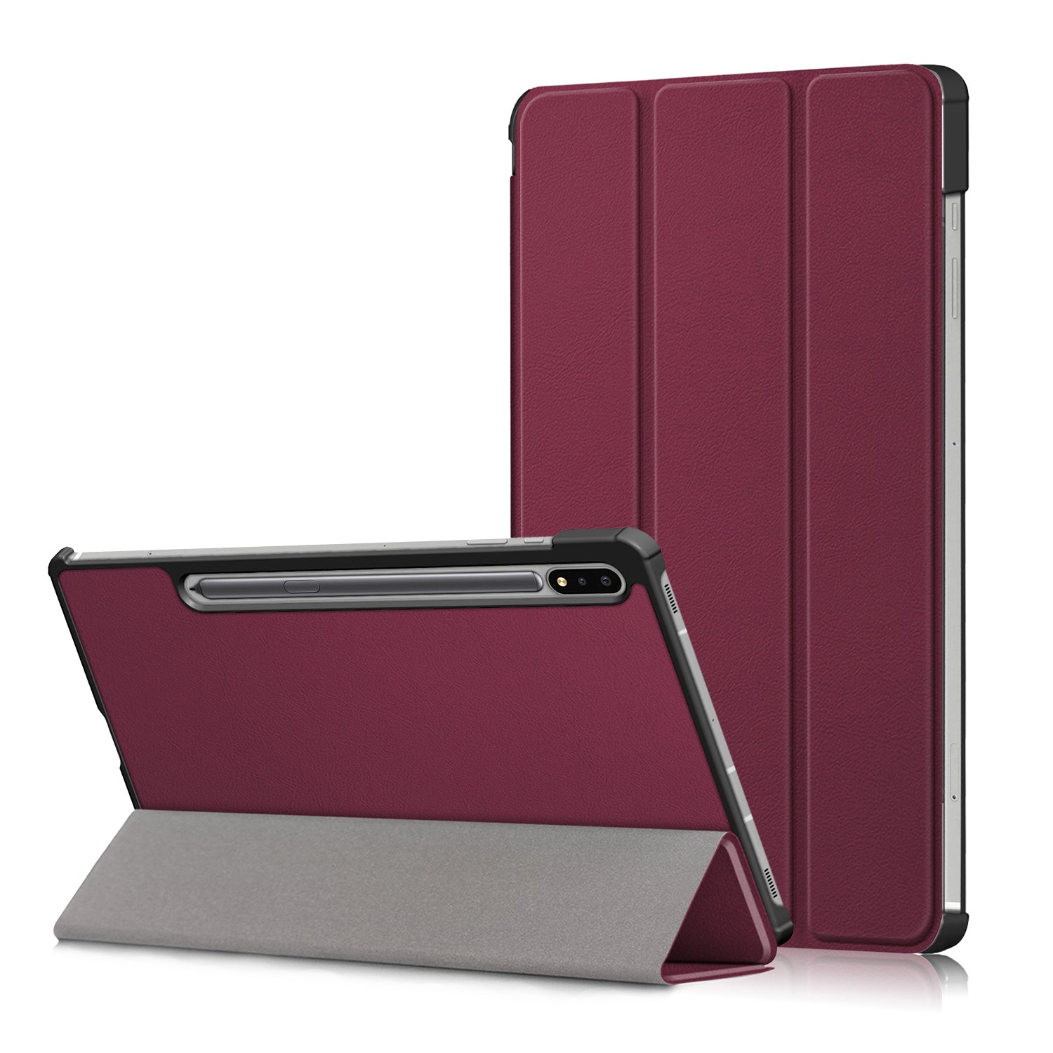 Tri-fold Stand Design Plain PU Leather Tablet Case Shell Protector for Samsung Galaxy Tab S7 FE T736/Tab S7 Plus/Tab S8+