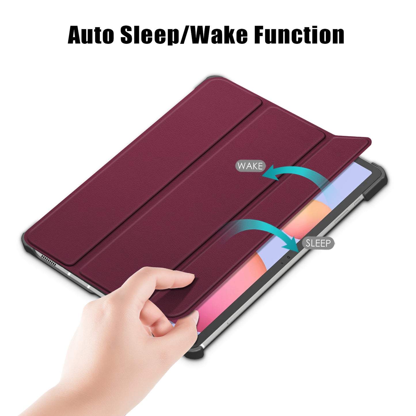 Tri-fold Stand Design Plain PU Leather Tablet Case Shell Protector for Samsung Galaxy Tab S7 FE T736/Tab S7 Plus/Tab S8+