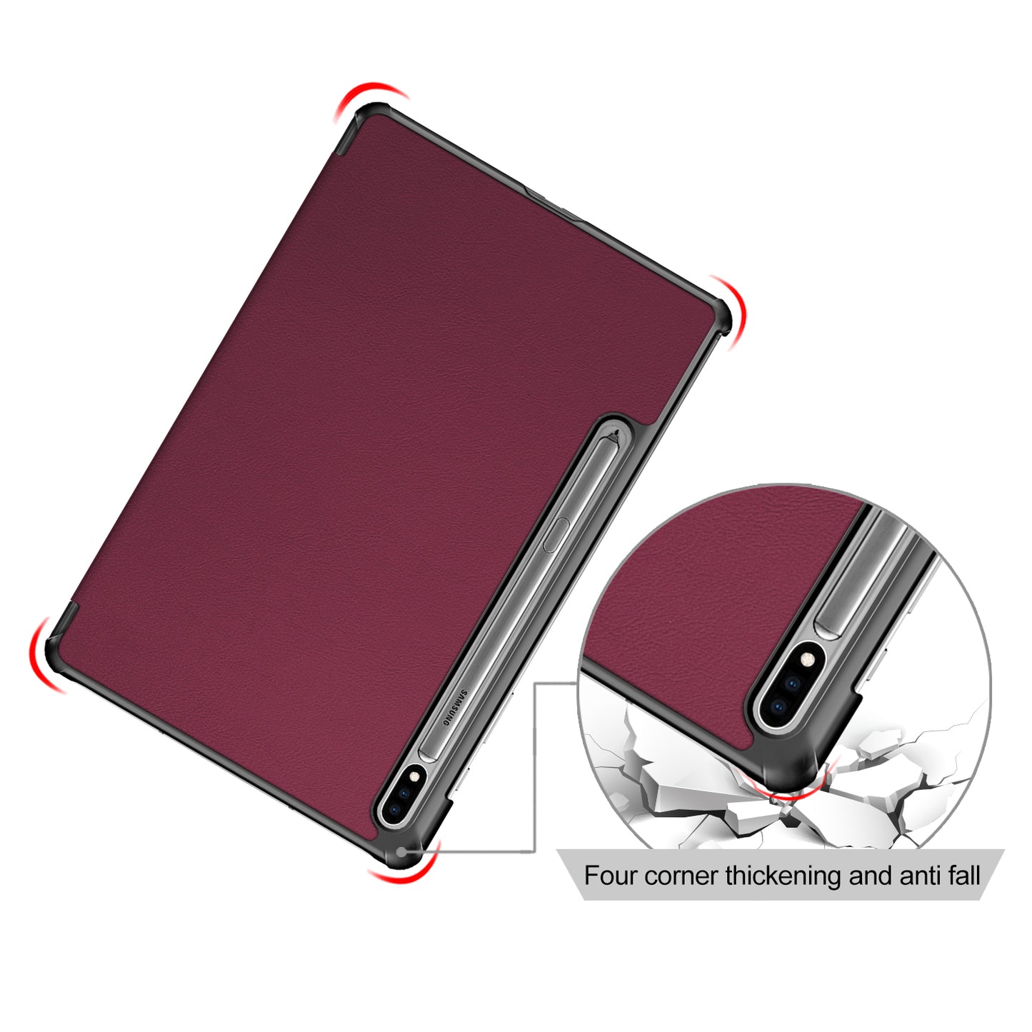 Tri-fold Stand Design Plain PU Leather Tablet Case Shell Protector for Samsung Galaxy Tab S7 FE T736/Tab S7 Plus/Tab S8+