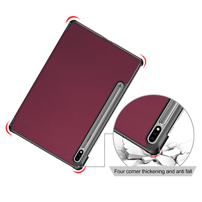 Tri-fold Stand Design Plain PU Leather Tablet Case Shell Protector for Samsung Galaxy Tab S7 FE T736/Tab S7 Plus/Tab S8+