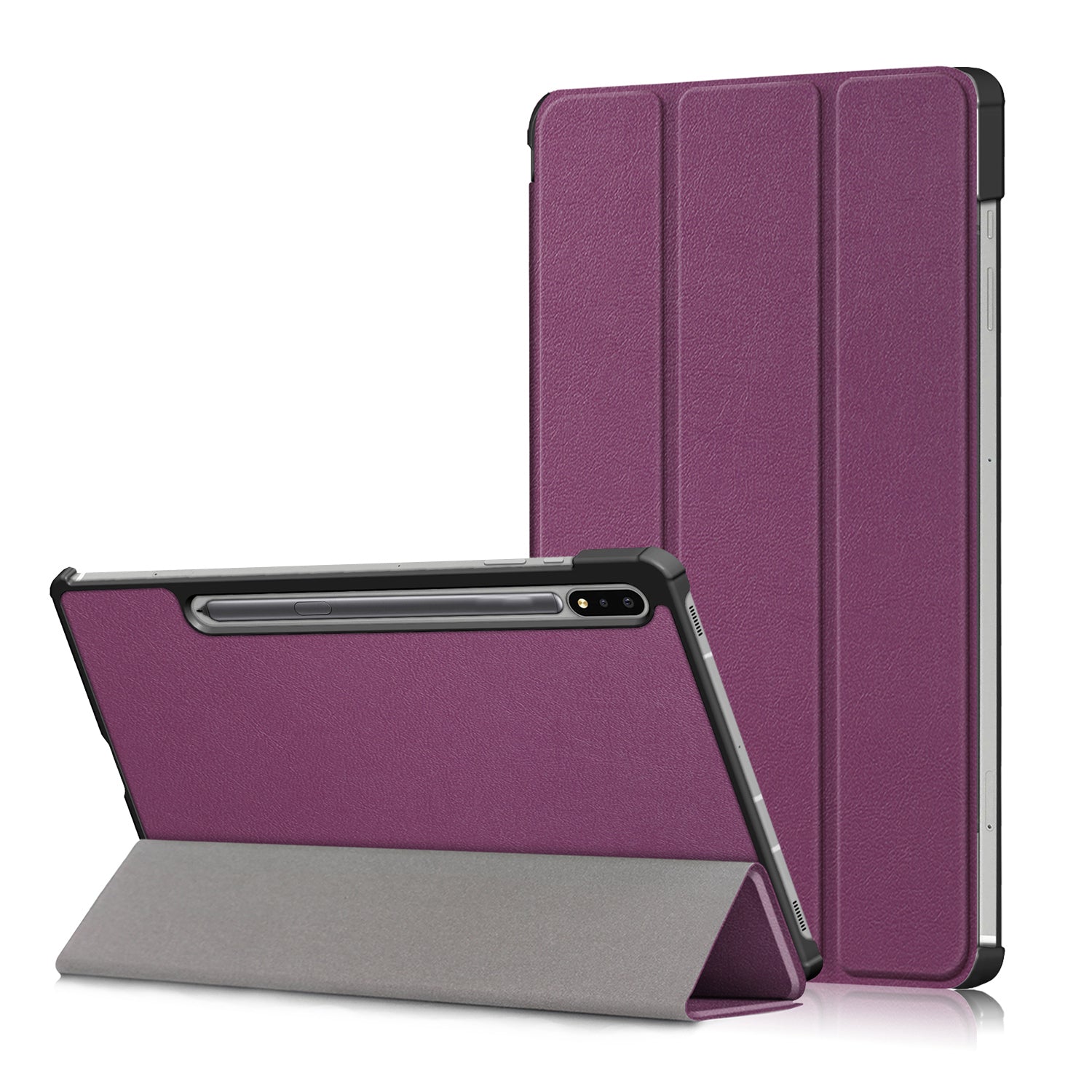 Tri-fold Stand Design Plain PU Leather Tablet Case Shell Protector for Samsung Galaxy Tab S7 FE T736/Tab S7 Plus/Tab S8+
