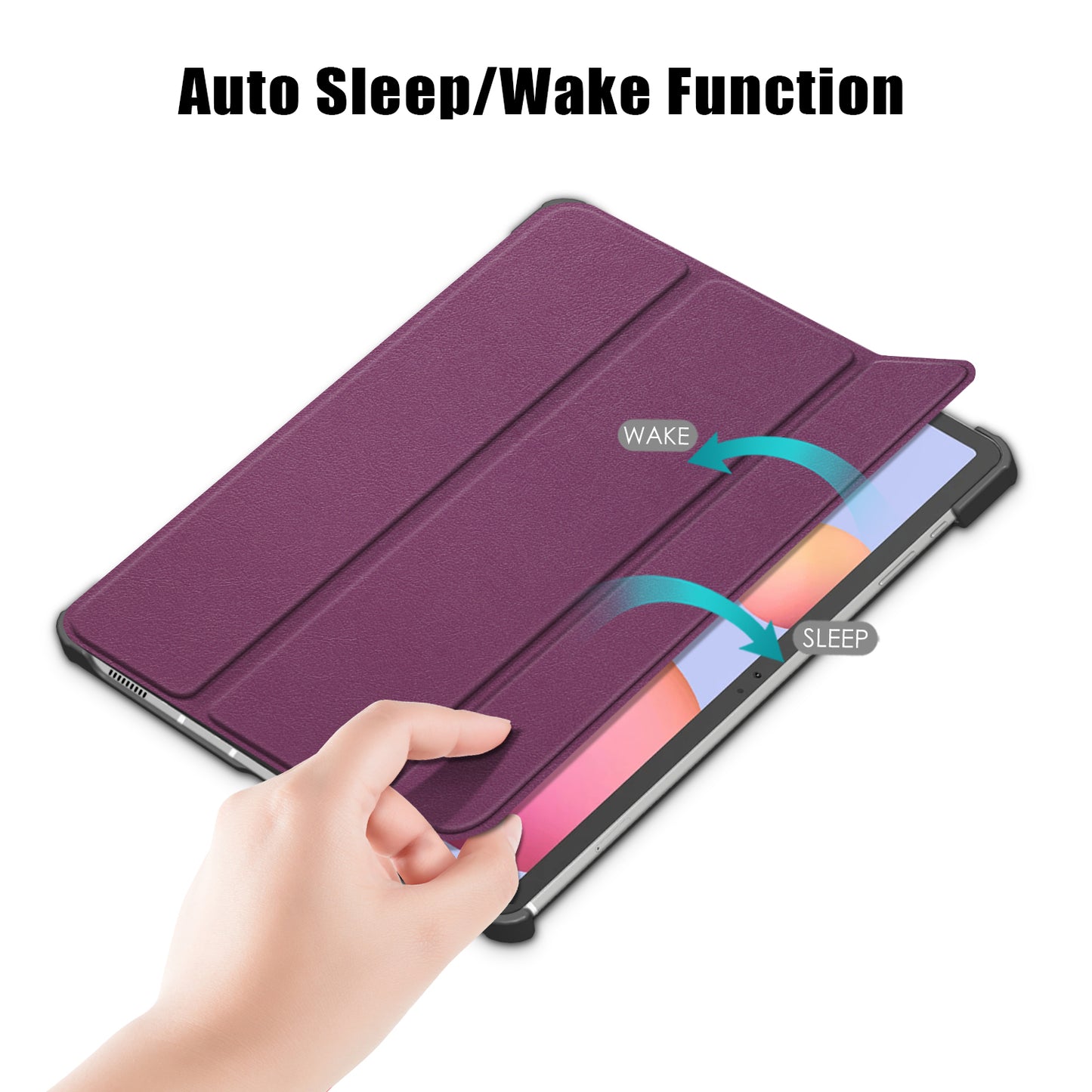 Tri-fold Stand Design Plain PU Leather Tablet Case Shell Protector for Samsung Galaxy Tab S7 FE T736/Tab S7 Plus/Tab S8+