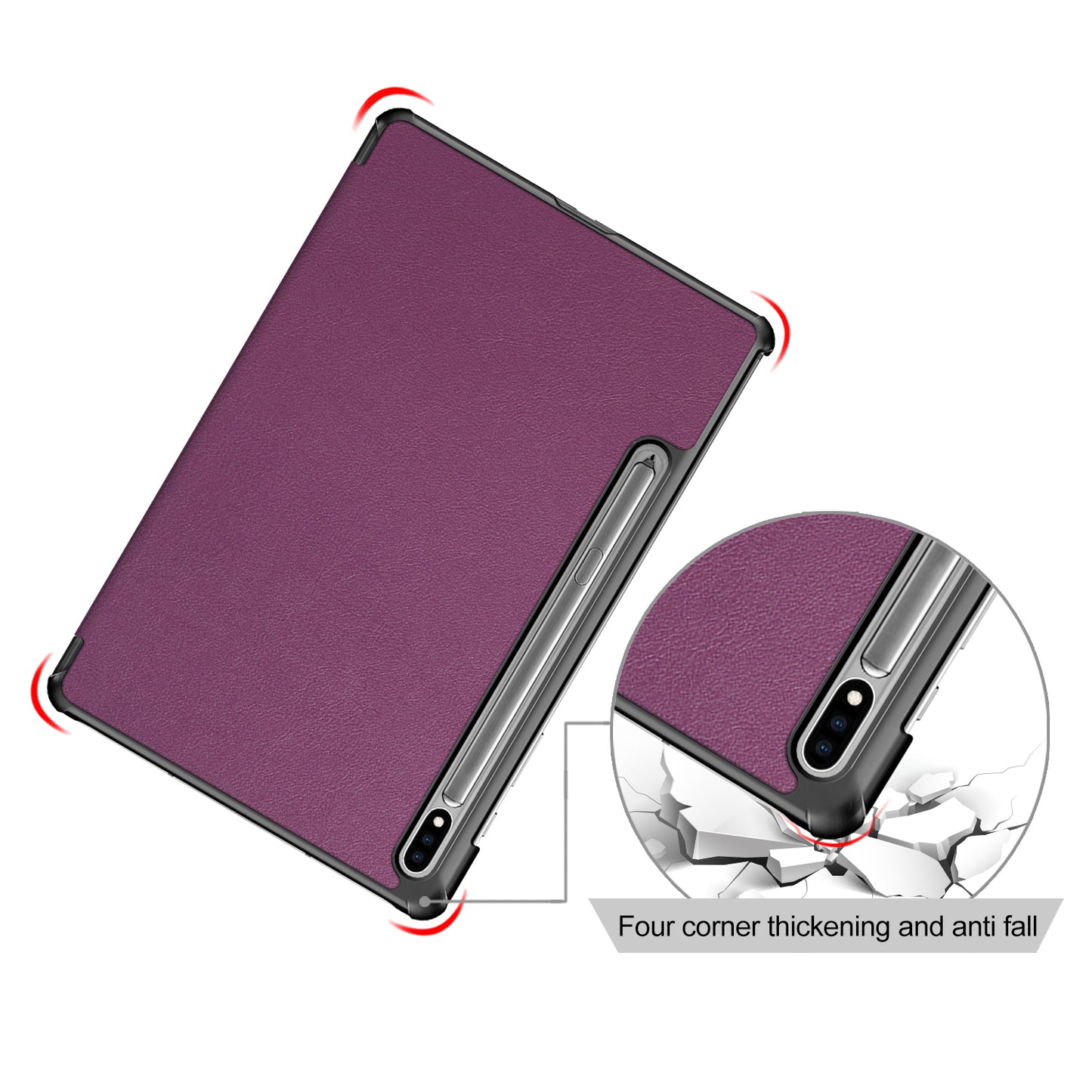 Tri-fold Stand Design Plain PU Leather Tablet Case Shell Protector for Samsung Galaxy Tab S7 FE T736/Tab S7 Plus/Tab S8+
