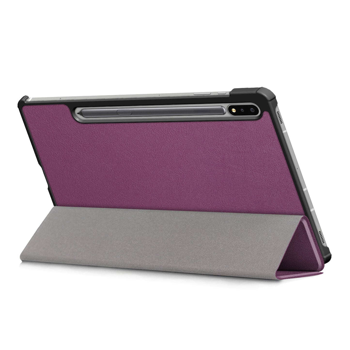 Tri-fold Stand Design Plain PU Leather Tablet Case Shell Protector for Samsung Galaxy Tab S7 FE T736/Tab S7 Plus/Tab S8+