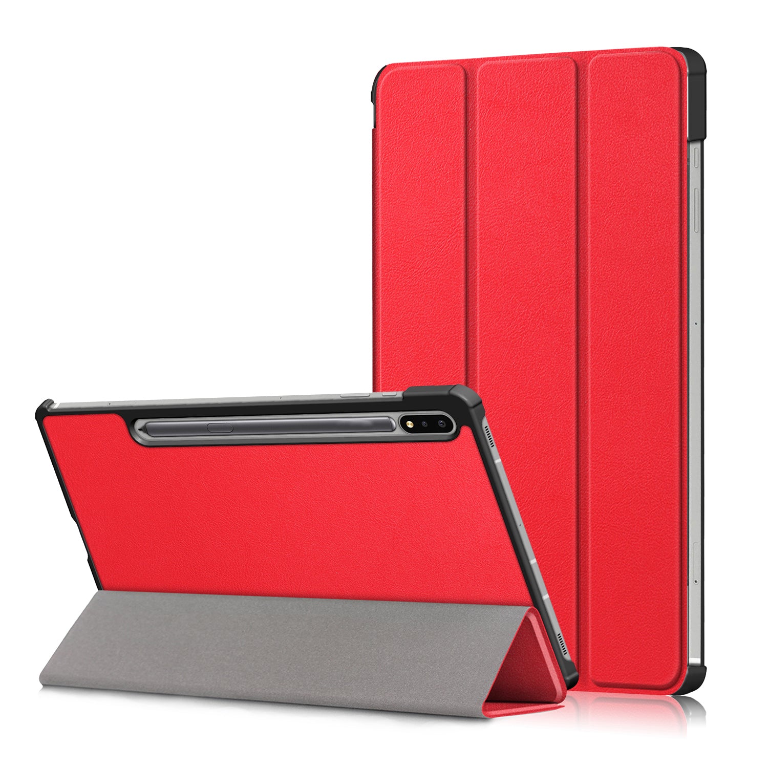 Tri-fold Stand Design Plain PU Leather Tablet Case Shell Protector for Samsung Galaxy Tab S7 FE T736/Tab S7 Plus/Tab S8+