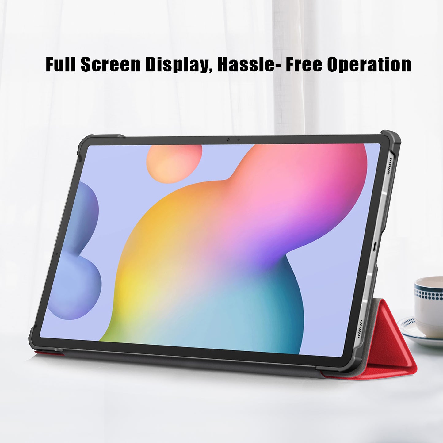 Tri-fold Stand Design Plain PU Leather Tablet Case Shell Protector for Samsung Galaxy Tab S7 FE T736/Tab S7 Plus/Tab S8+
