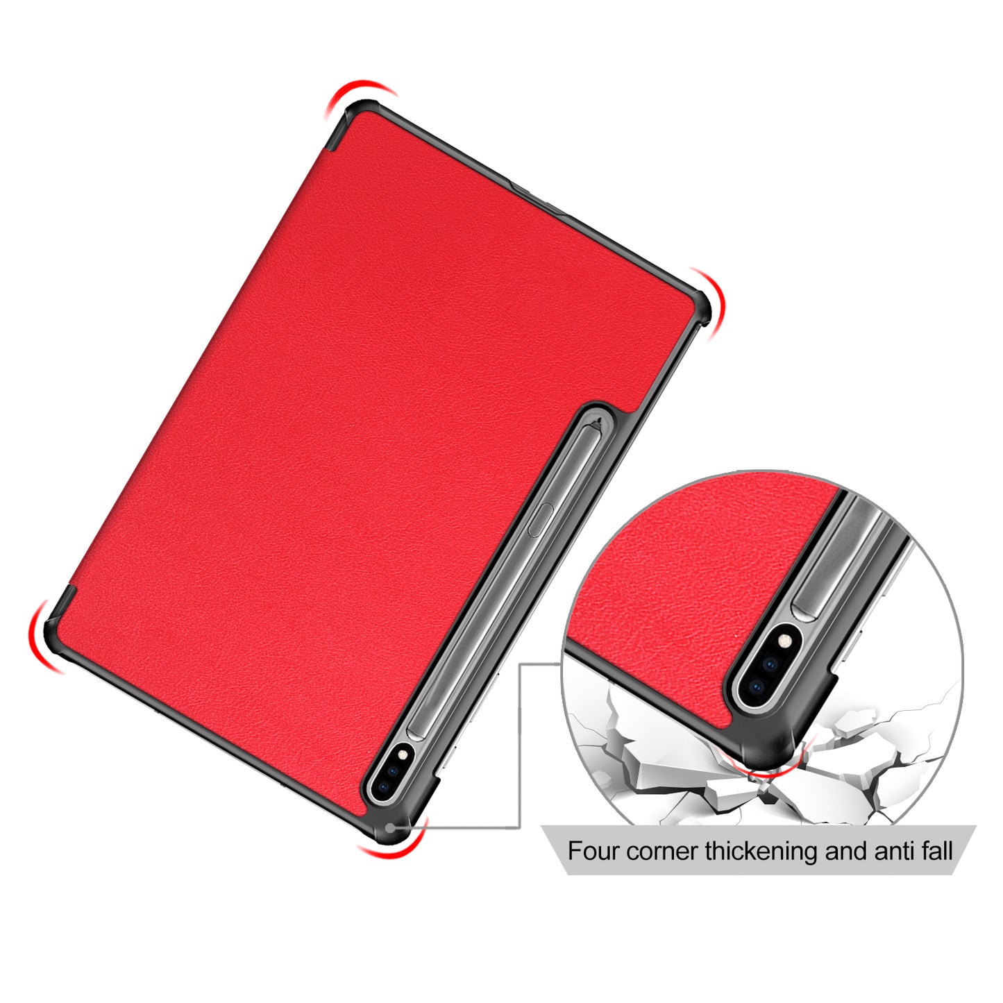 Tri-fold Stand Design Plain PU Leather Tablet Case Shell Protector for Samsung Galaxy Tab S7 FE T736/Tab S7 Plus/Tab S8+