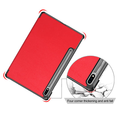 Tri-fold Stand Design Plain PU Leather Tablet Case Shell Protector for Samsung Galaxy Tab S7 FE T736/Tab S7 Plus/Tab S8+