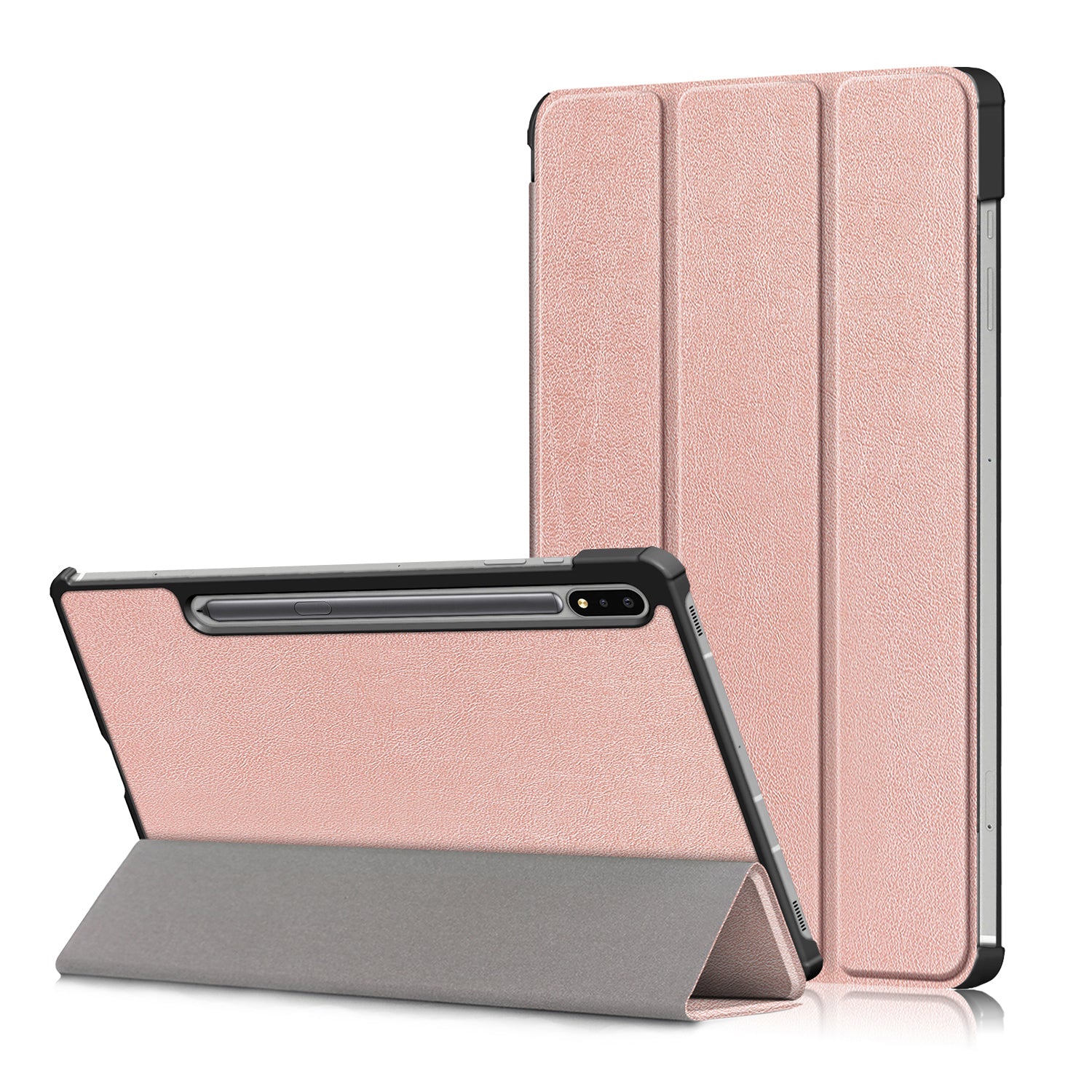 Tri-fold Stand Design Plain PU Leather Tablet Case Shell Protector for Samsung Galaxy Tab S7 FE T736/Tab S7 Plus/Tab S8+