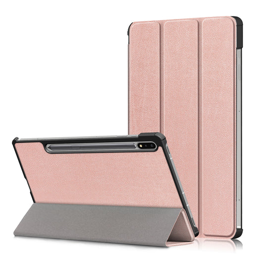 Tri-fold Stand Design Plain PU Leather Tablet Case Shell Protector for Samsung Galaxy Tab S7 FE T736/Tab S7 Plus/Tab S8+