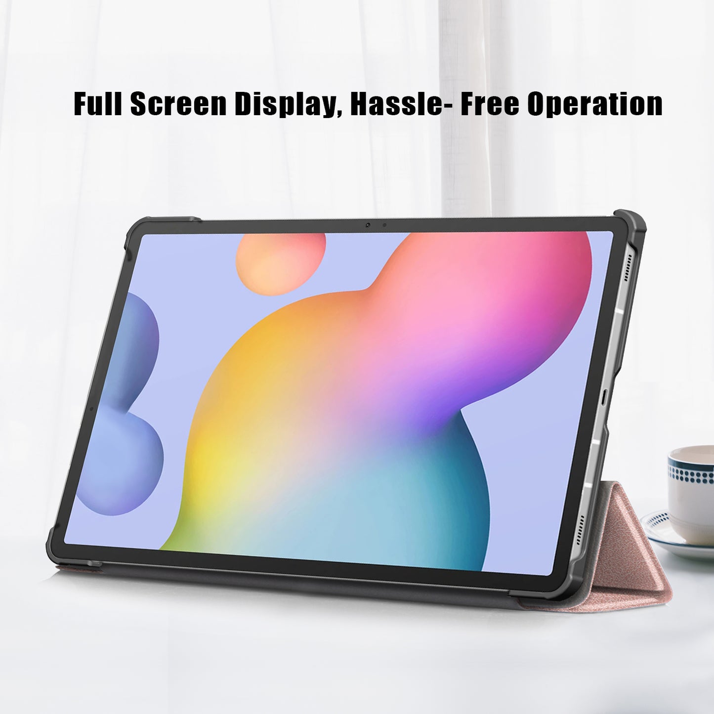 Tri-fold Stand Design Plain PU Leather Tablet Case Shell Protector for Samsung Galaxy Tab S7 FE T736/Tab S7 Plus/Tab S8+