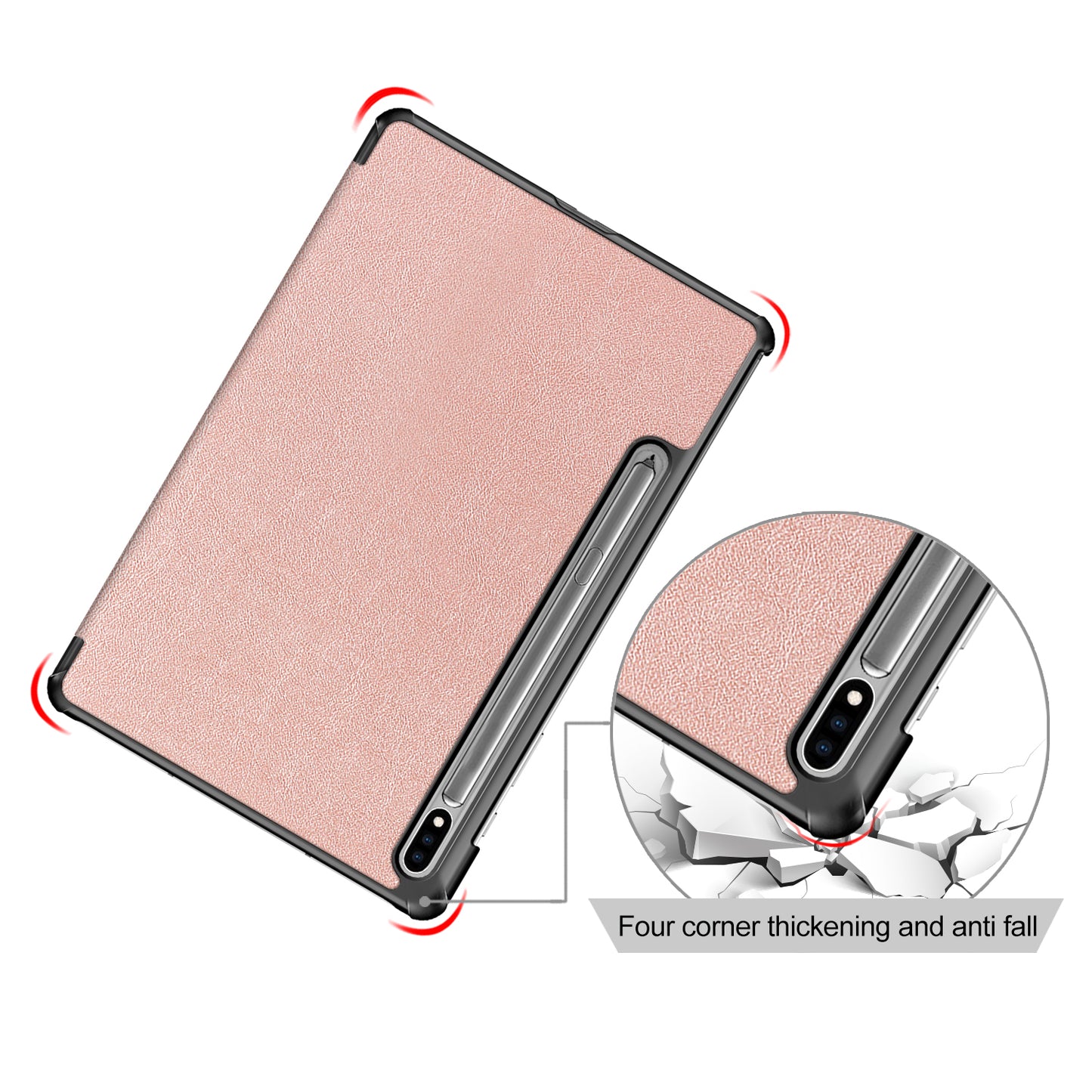 Tri-fold Stand Design Plain PU Leather Tablet Case Shell Protector for Samsung Galaxy Tab S7 FE T736/Tab S7 Plus/Tab S8+