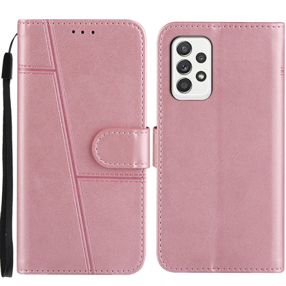 Concise Splicing Leather Phone Cover Stand Case with Wallet and Strap for Samsung Galaxy A52 4G/5G / A52s 5G